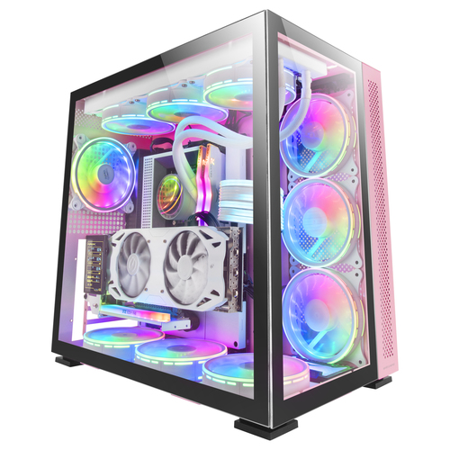 Mars Gaming MCV2 Pink XXL Premium ATX Gaming Case Dual Tempered Glass Windows Modular Dual-Camera Structure