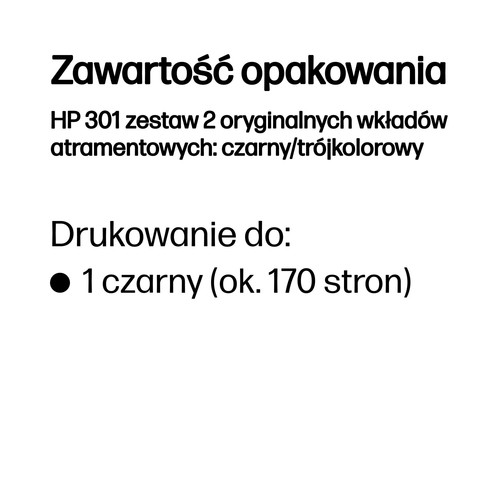 Zestaw 2 oryginalnych wkładów/tuszy HP 301 (N9J72AE) Czarny + kolorowy (CMYK)