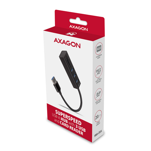 AXAGON SuperSpeed USB-A Hub mit 3 USB-Ports und Kartenleser USB-Hubs - USB 32 - 3 - Schwarz – Foto 8 von 8