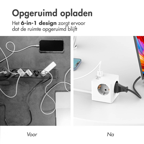 Accezz PowerCube Strip | 6-in-1 - 1x USB-C + 2x USB-A + 3x stopcontact, afbeelding 4