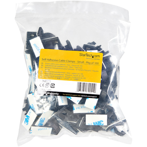 StarTech.com 100 Adhesive Cable Management Clips Black, Network/Ethernet/Office Desk/Computer Cord Organizer, Sticky Cable/Wire Holders, Nylon Self Adhesive Clamp UL/94V-2 Fire Rated - Nylon 66 Plastic - TAA (CBMCC1) Sort – billede 8