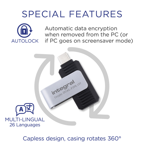 Integral 64GB HARDWARE ENCRYPTED USB-C 3.2 GEN1 DRIVE (USB3.1 USB3.0) SECURE DUAL PASSWORD ADMIN/USER 256BIT AES CRYPTO-C FIPS 197 – image 5