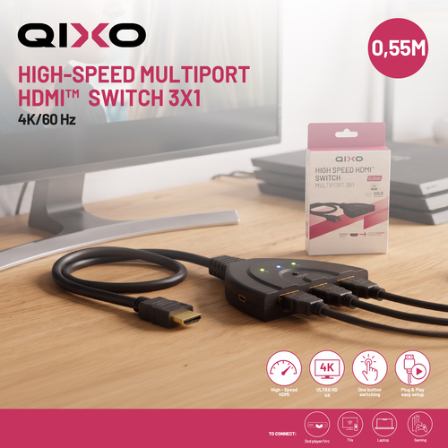 Qixo QXHDMI3TOSWITCH4KK video switch HDMI – image 3