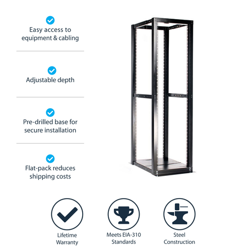 StarTech.com 42U Adjustable 4 Post Open Server Equipment Rack Cabinet – image 9