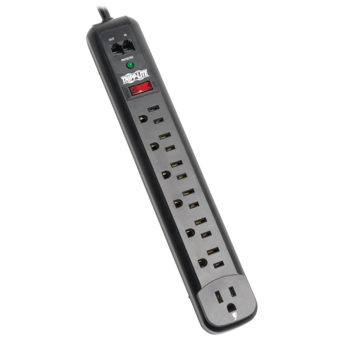 TLP76RBTEL Tripp Lite Surge Protector Power Strip 120V ángulo recto 7 salida RJ11 negro