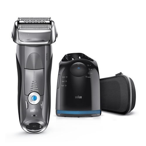 Braun Series 7 Electric Shaver for Men 7850cc, Clean&Charge Station and Premium Travel Case – Grey