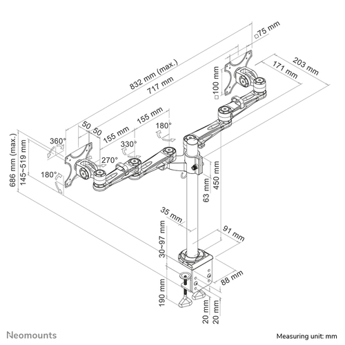 Neomounts FPMA-D935D monitor bureausteun monitorarm, afbeelding 8