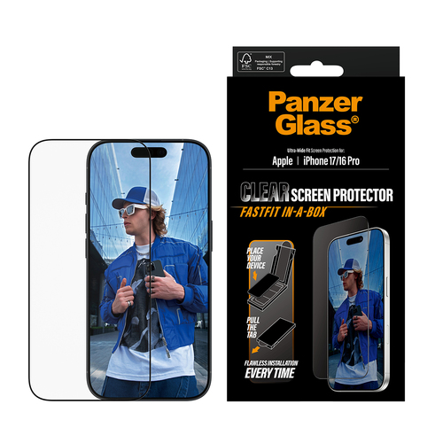 PanzerGlass Screen Protector w Black Frame iPhone 17  iPhone 16 Pro  Ultra-Wide Fit w FASTFIT IN-A-BOX – Foto 3 von 6