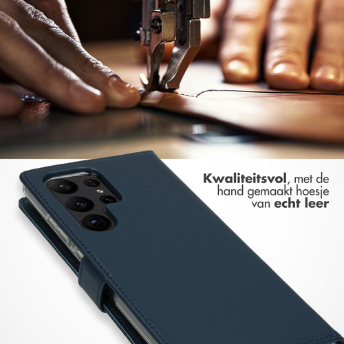 Selencia Echt Lederen Bookcase Samsung Galaxy S23 Ultra - blauw, afbeelding 2