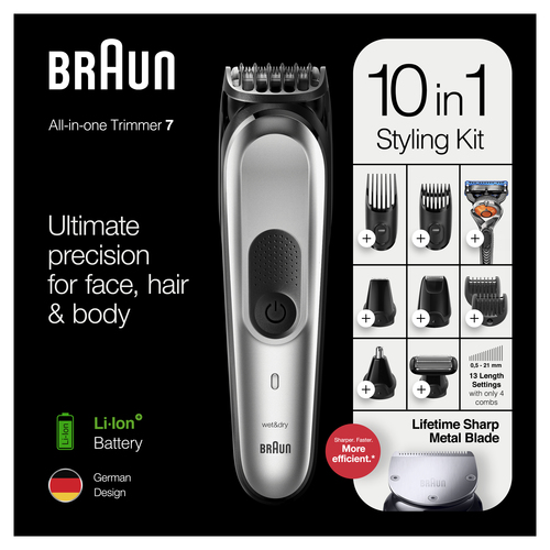 Braun 10-in-1 Trimmer MGK7220 Men Beard Trimmer, Body Grooming Kit & Hair Clipper, Silver Grey – image 8