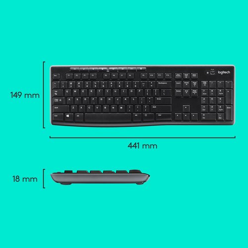 Logitech Wireless Combo MK270 Tastatur & Maus - Tastatur, Kabellos, Funk 2,40 GHz USB, Schwarz - Maus, Optische, Kabellos,
