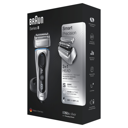 Braun Series 8 8350s Next Generation Electric Shaver, Charging Stand, Fabric Case, Silver – image 6