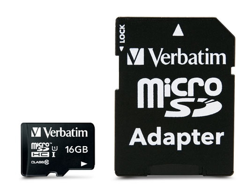 Microsd Verbatim 16GB clase 10 con adapt Tarjeta de memoria microSD hc premium de 16 GB con adaptador. Clase de velocidad de video v10 - admite la grabación en full HD (1080p) interfaz uhs-i, con velocidad u1. Velocidad de lectura de hasta 80 MB/S.                                                 ador                                     - 44082