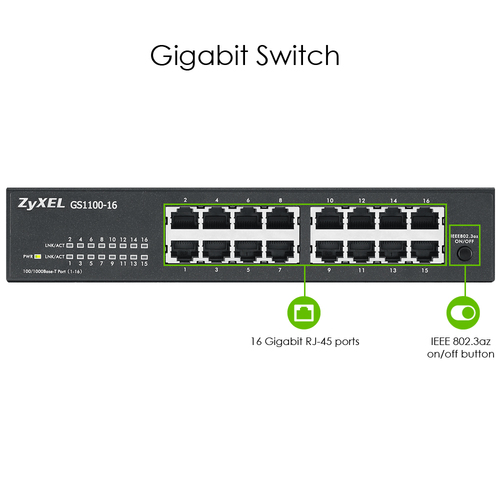 Zyxel GS1100-16-GB0103F Rack Mountable Network Switch Plug & Play Gigabit Whisper Quiet Energy Efficient - image 6