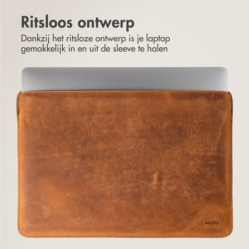 Accezz Leather hoes voor MacBook 15 inch Laptop sleeve Bruin, afbeelding 4