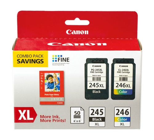 Canon PG-245XL / CL-246XL Paquete de cartucho de tinta / kit de papel original - Negro, Color - 8278B005