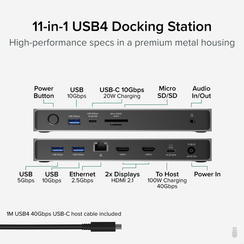 Plugable Technologies USB C Docking Station Dual Monitor, 11-in-1, USB4 – image 2