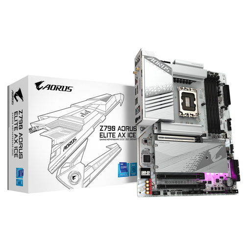 Z790 AORUS ELITE AX ICE TARJETA MADRE Z790 AORUS ELITE AX ICE / LGA 1700 14/13/12VA / 4X DDR5 7600 MHZ / HDMI / DP / WIFI / ATX / GAMA ALTA