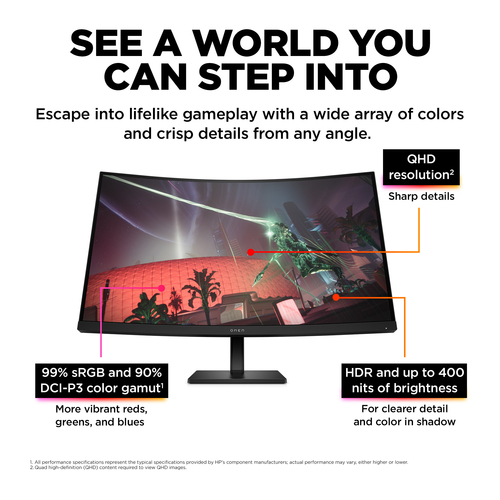 HP Omen 780K6AA#Abu 32" Quad HD Curved Gaming Monitor - 165Hz, 1ms, FreeSync - image 8