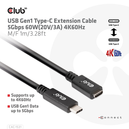 Club 3D USB-C Gen 1 verlengkabel, afbeelding 3