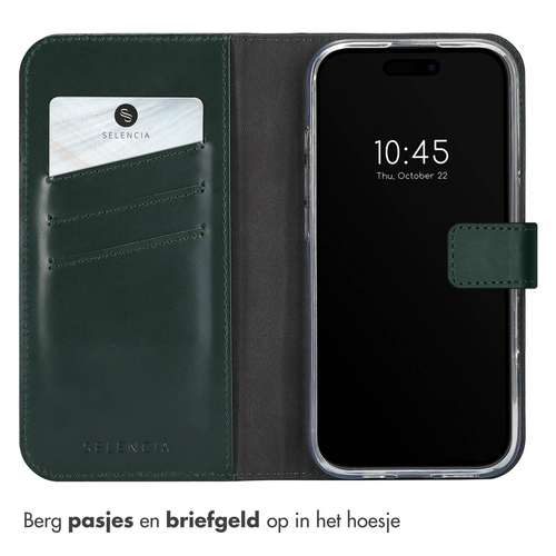 Selencia Echt Lederen Bookcase iPhone 16 Pro - Groen, afbeelding 3