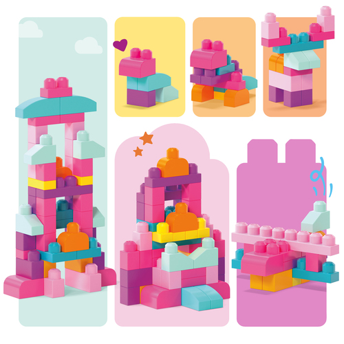 Mattel First Builders - Big Building Bag (Roze), 60 stuks Constructiespeelgoed, afbeelding 7