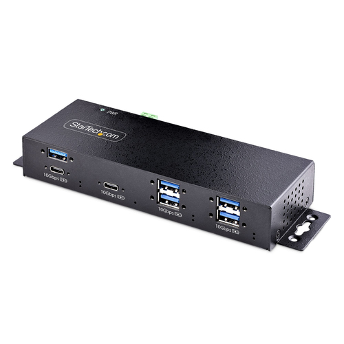 7-PORT INDUSTRIAL USB 10GBPS HUB WITH POWER ADAPTER, METAL, MOUNTABLE, 5X USB-A