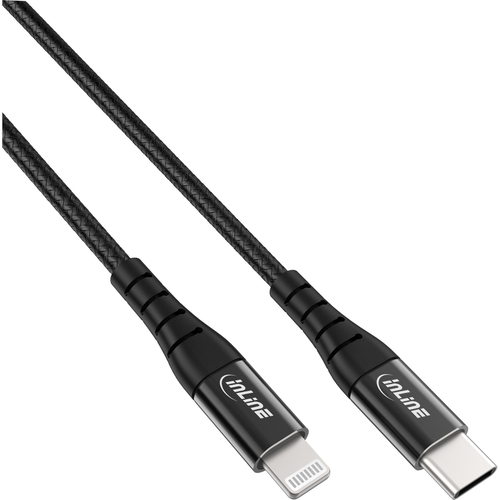 Product image: InLine USB-C Lightning cable, for iPad, iPhone, iPod, black/aluminium, 2m MFi