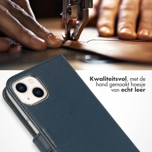 Selencia Echt Lederen Bookcase iPhone 13 - Blauw, afbeelding 2