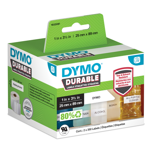 DYMO LW DURABLE 1IN X 3-1 2IN WHITE POLY, 700 LABELS