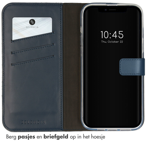 Selencia Echt Lederen Bookcase iPhone 14 Plus - Blauw, afbeelding 3
