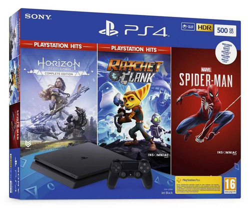 Sony Interactive Entertainment PlayStation 4 Slim + Horizon Zero Dawn Complete Edition + Ratchet & Clank + Marvel's Spider-Man 500 GB Wi-Fi Черный