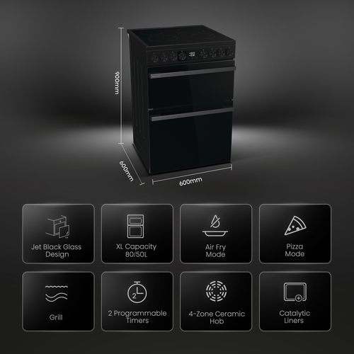 Hisense Hi6 Max 80/50L HDCEC6C20B 60cm Electric Ceramic Cooker - Jet Black, Black - image 2