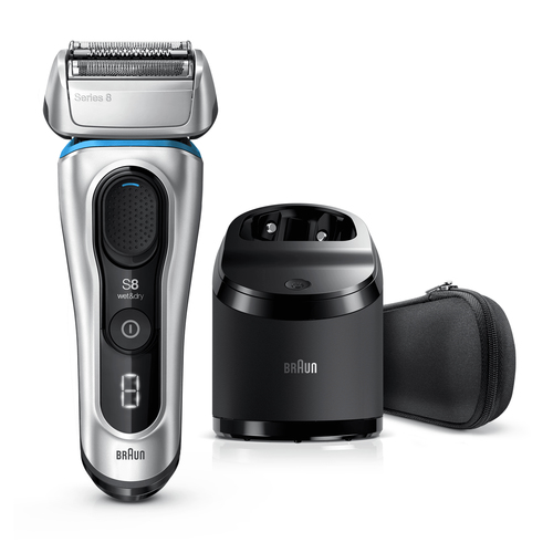 Braun Series 8 8370cc Next Generation Electric Shaver, Clean&Charge Station, Fabric Case, Silver