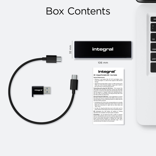 Integral 2TB PORTABLE EXTERNAL SSD USB-C 3.2 GEN.2 SLIMXPRESS BLACK R-1050MBs W-1000MBs USB-C to C CABLE USB-C TO A ADAPTER – image 5