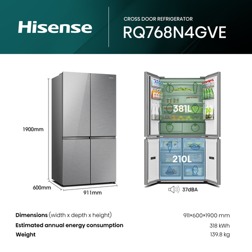 Hisense KitchenFit RQ768N4GVE Smart Fridge Freezer - Silver Glass, Silver/Grey - image 7
