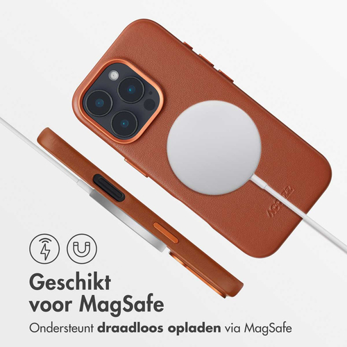 Accezz MagSafe Leather Backcover voor iPhone 16 Pro Telefoonhoesje Bruin, afbeelding 2