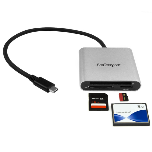StarTech.com USB 3.0 Flash Memory Multi-Card Reader/Writer USB-C - SD microSD and CompactFlash Card Reader w/ Integrated USB-C Cable (FCREADU3C) Kortlæser USB 3.0 – billede 4