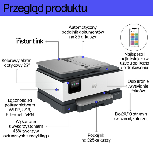 Urządzenie wielofunkcyjne atramentowe HP OfficeJet Pro 8132e Kolor 40Q45B