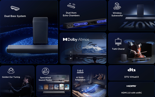 Tcl S55HK 2.1 Wireless Compact Sound Bar with Dolby Atmos & Dts Virtual:X - Dark Titanium, Black - image 2