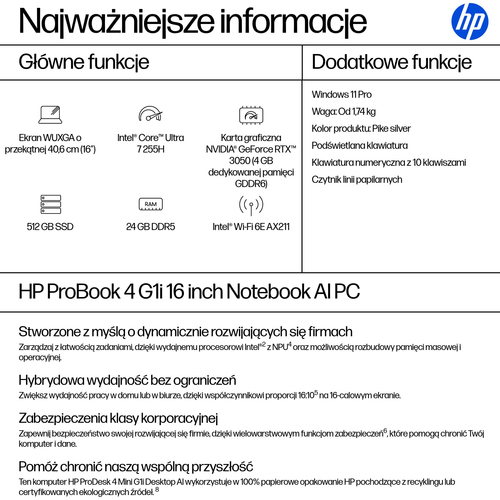 HP Inc. Notebook ProBook 4 G1i U7-255H 512GB/24GB/W11P/16cali   C51MVET