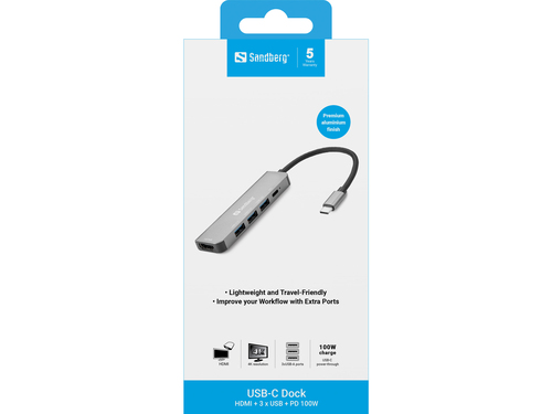 USB-C Dock HDMI+3xUSB+PD 100W, afbeelding 2