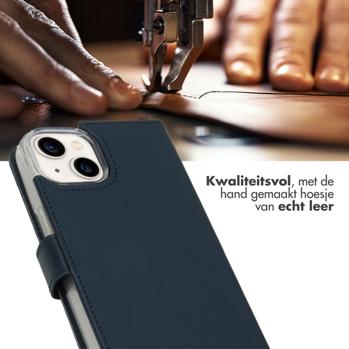 Selencia Echt Lederen Bookcase iPhone 14 - Blauw, afbeelding 2
