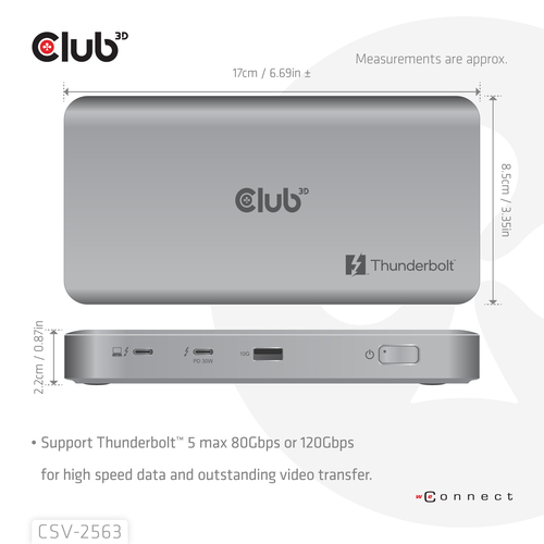 Club 3D 5-1 Thunderbolt 5 Hub Triple video dockingstation, afbeelding 5