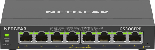 NETGEAR GS308EPP Управляемый L2/L3 Gigabit Ethernet (10/100/1000) Питание по Ethernet (PoE) Черный