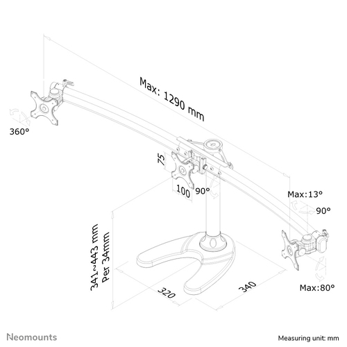 Neomounts FPMA-D700DD3 - Monitor Standaard 3 schermen, afbeelding 6