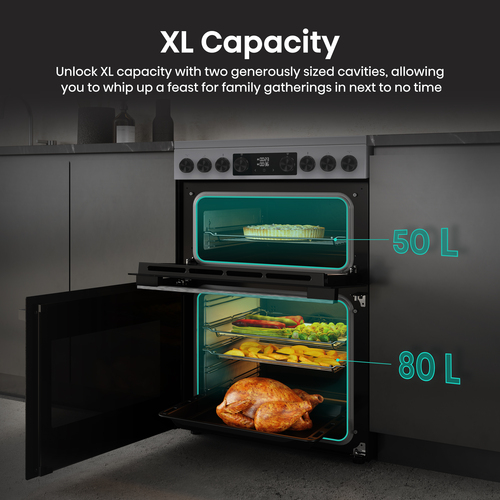 Hisense Hi6 Max HDCEC6C20X 60cm Wide Double Oven Electric Cooker with Ceramic Hob - Stainless Steel - A Rated, Stainless Steel - image 3