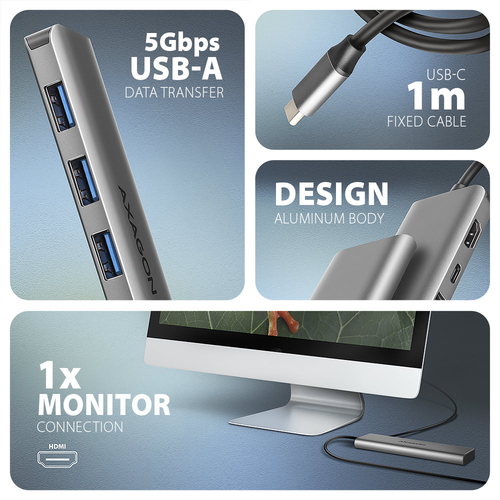 AXAGON SuperSpeed USB-C Hub USB-Hubs - USB 31 - 5 - silber – Foto 4 von 8