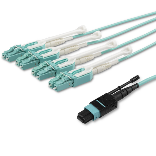 2M (6.6FT) MTP(F)/PC TO 4X LC/PC DUPLEX BREAKOUT OM3 MULTIMODE FIBER OPTIC CABLE
