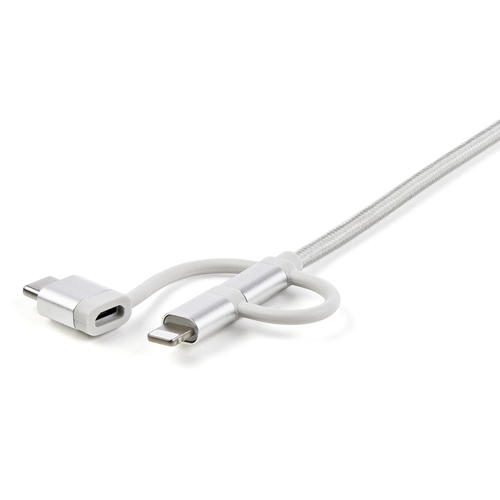 StarTech.com USB Multi Charging Cable - 3.3 ft / 1m - Lightning / USB-C / Micro-USB - Braided - MFi Certified - USB 2.0 - 3 in 1 Charging (LTCUB1MGR) USB-kabel 1m Sølv – billede 7